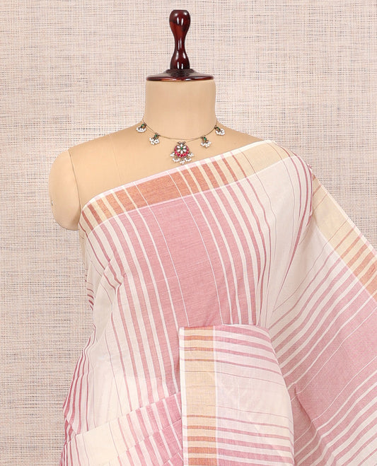 Cream-Pink Jute Cotton Saree
