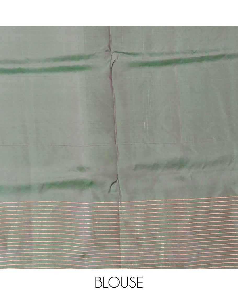 Brown floral motifs semi-soft silk sare with contrast striped border & pallu of ogee pattern