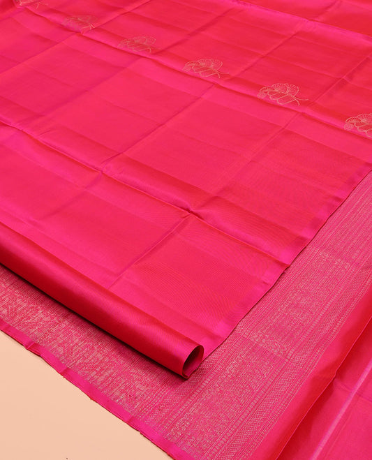 Borderless Pink Mayuri Soft Silk Saree, Graced with Buttas, Subtly Sparkled Pallu, and a Matching Blouse