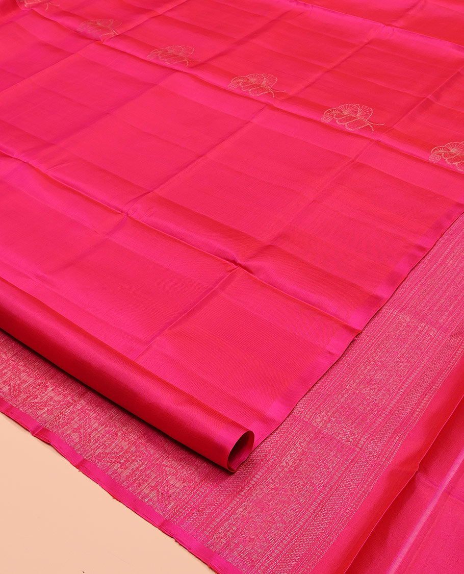 Borderless Pink Mayuri Soft Silk Saree, Graced with Buttas, Subtly Sparkled Pallu, and a Matching Blouse