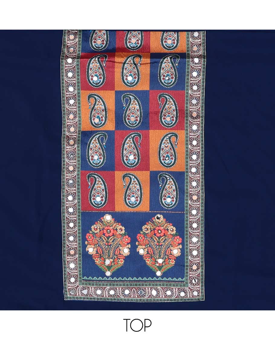 Blue chudidhar material set floral thread embroidered with mirror work top, plain bottom & floral design, mirror work dupatta