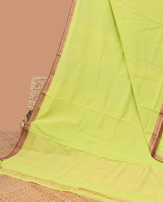 Green mangalagiri cotton saree with contrast intricate zari design border & striped pallu