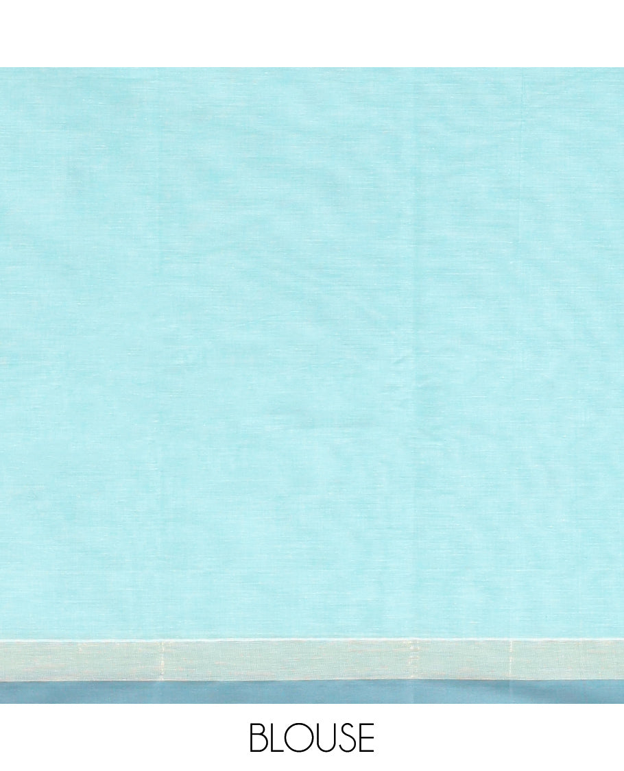 Sky Blue Kanchi Cotton Saree, Woven with Thread Buttas, a Contrast Border, Pallu of Intricate Design, and a Matching Blouse