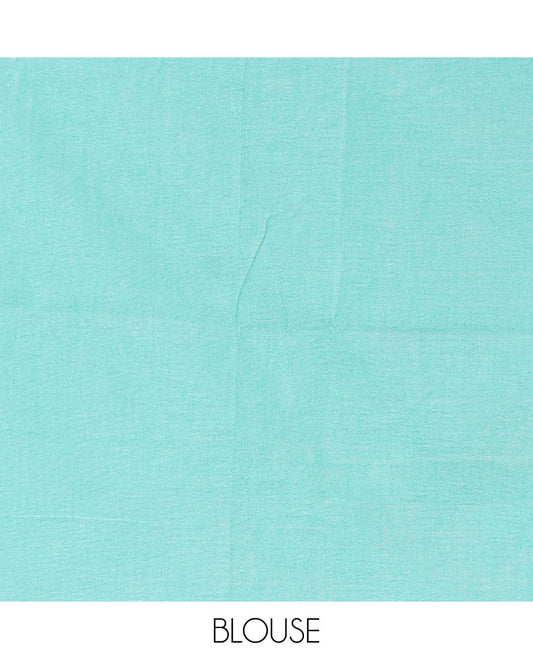 Borderless Ramar blue color heart thread embroidery jute cotton saree with self pallu & plain blouse