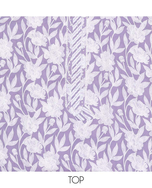 lavender chudidhar material set floral print with sequins work, striped bottom & floral, striped printed dupattta