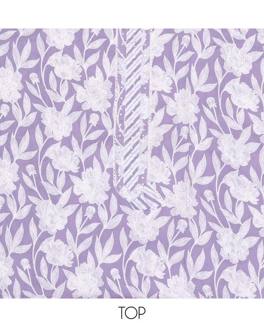 lavender chudidhar material set floral print with sequins work, striped bottom & floral, striped printed dupattta