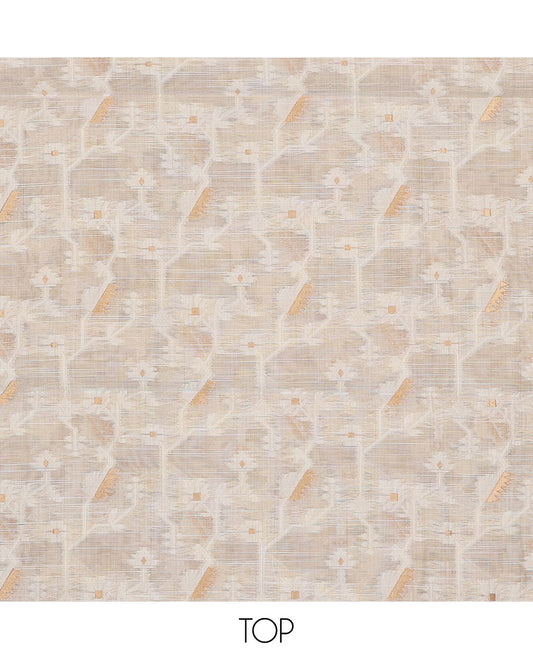 Cream chudidhar material set, ikkat floral design top , brown plain bottom & intricate ikkat design dupatta