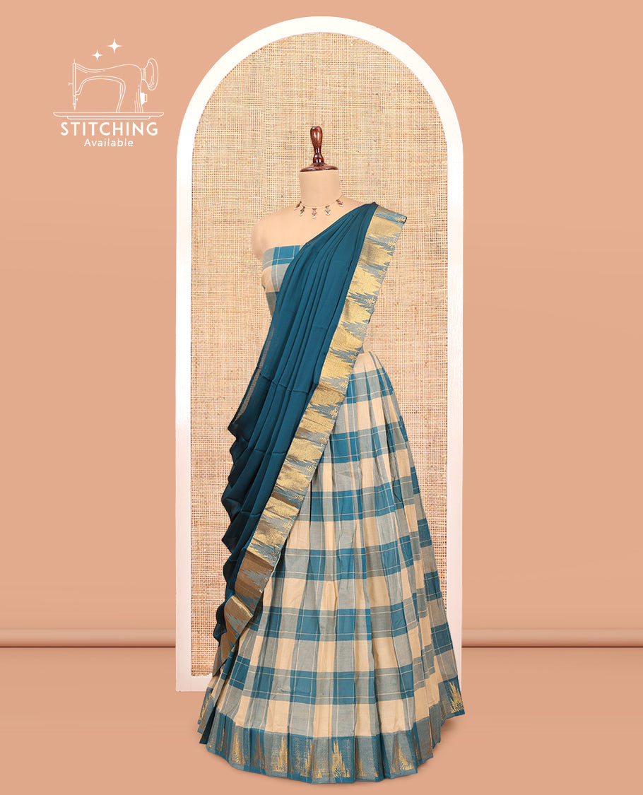Chikku-Peacock Blue Chettinad Cotton Half-Saree