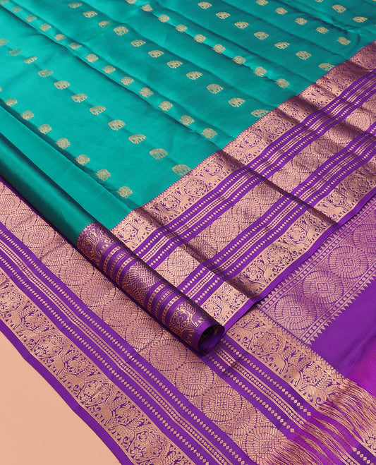 Green Zari Buttas Vasundhara Lite Silk Mix Saree, a Contrast Traditional Border, Contrast Blouse
