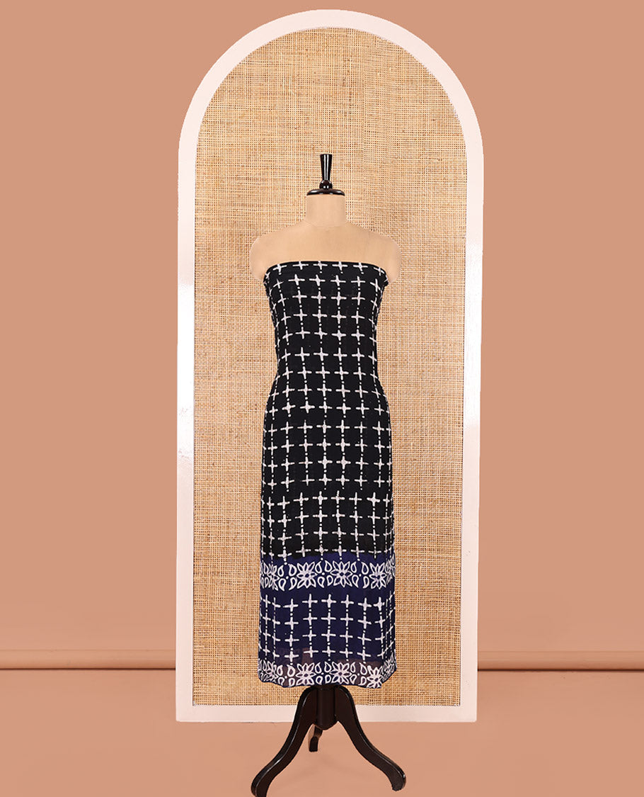Black and Blue Material Chudidhar Set, Decked Up with Batik-Style Printed Viscose Georgette Top, Rayon Batik Printed Bottom, and Viscose Georgette Dupatta of Batik Print