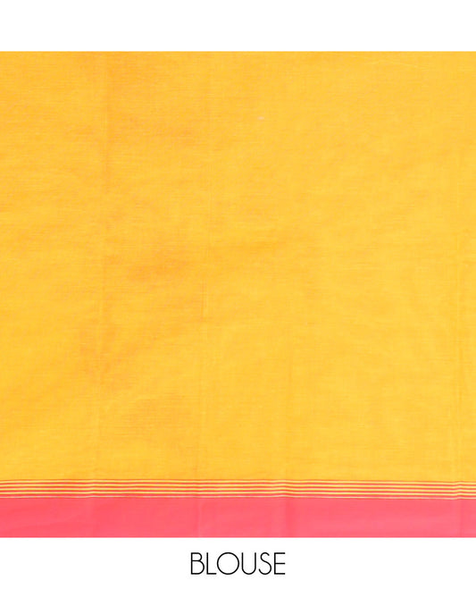 Yellow floral motifs kanchi cotton saree with contrast border & floral design pallu