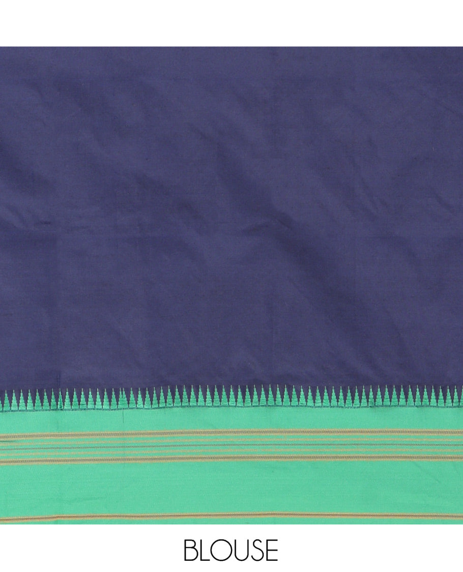 Navy Blue-Green Plain Mercerised Cotton Saree