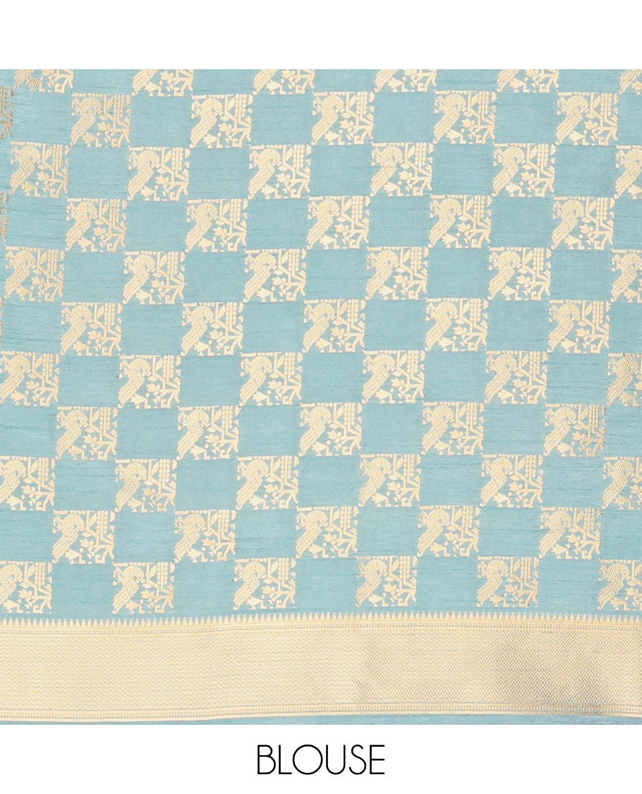 Wine color geometrical butta dola raw silk with contrast kalakshetra zari border & diamond rich pallu along with plain, peacock butta blouse