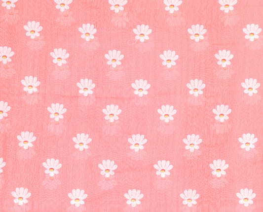 Borderless pink floral design chanderi cotton saree , floral vine printed pallu and small floral printed blouse