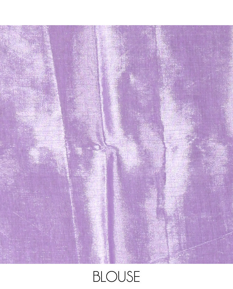 Borderless Lavender Plain Khadi Tissue Saree, a Self-Pallu, and Paired with a Matching Blouse