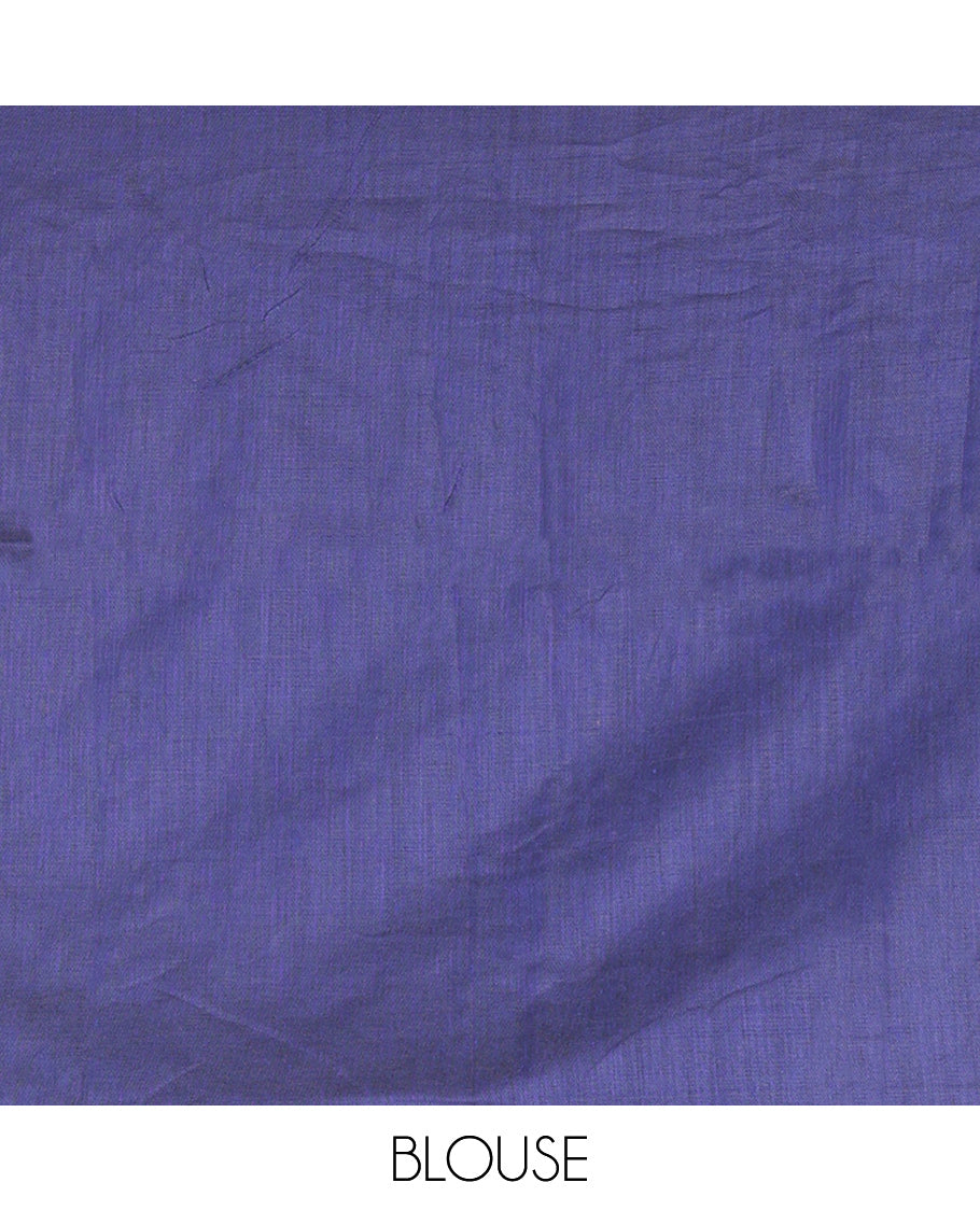 Borderless Mehendi Green-Royal Blue Plain Khadi Cotton Saree
