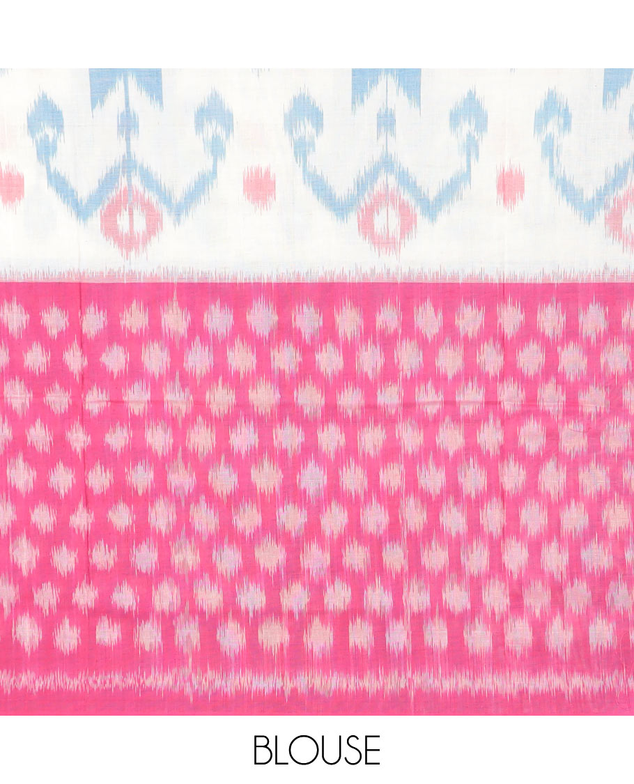 multi colored intricate design , motifs ikkat cotton saree & self border & geometric design pallu