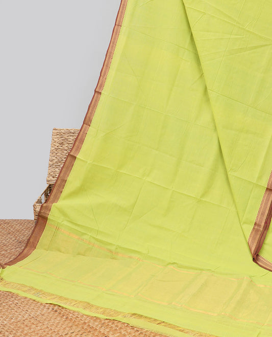 Green mangalagiri cotton saree with contrast intricate zari design border & striped pallu