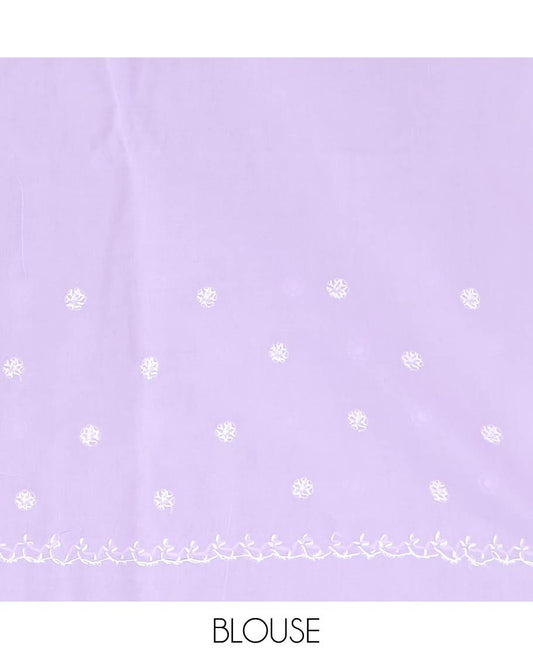 Lavender flower embroidery lucknowi chikankari cotton saree scallop design border & floral embroidered pallu