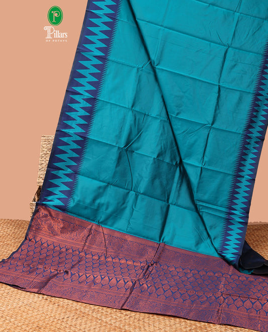 Ananda blue elite silk saree with thread work , small temple border