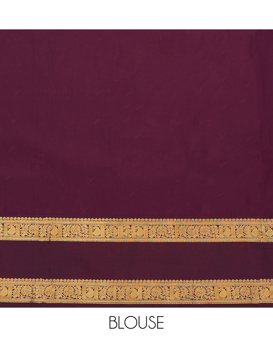 Yellow Budget Silk Saree, Sparsely Sparkled with Zari Buttas All Over Its Body, Complemented by a Contrast Traditional Zari Design Rettai Pettu Border, Grand Jaal Pallu, and Paired with a Contrast Blouse