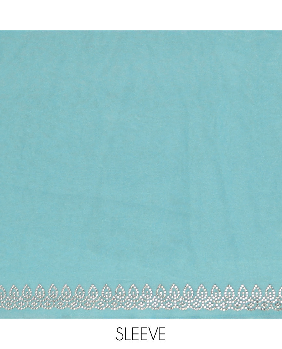 Blue Designer Saree, Finely Crafted with Stonework, a Scallop Stonework Border, and Matching Blouse