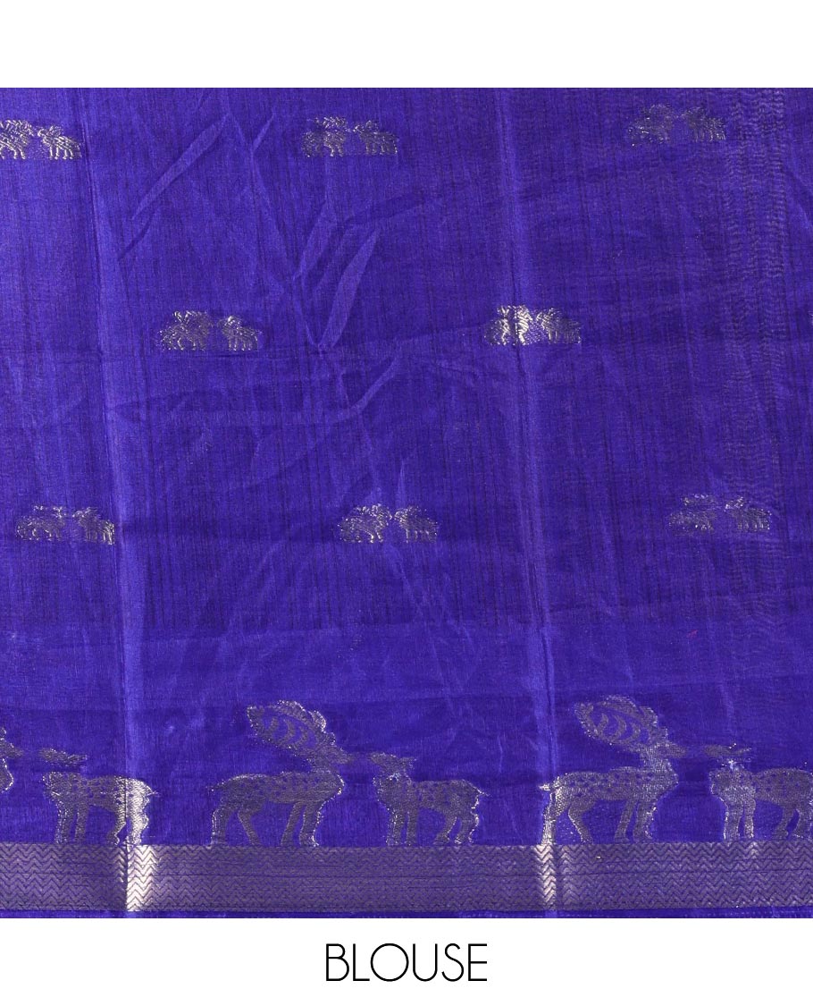 Lime yellow deer copper zari buttas dola silk saree, contrast chevron and deer motifs zari border, deer motifs pallu, and contrast deer motifs blouse