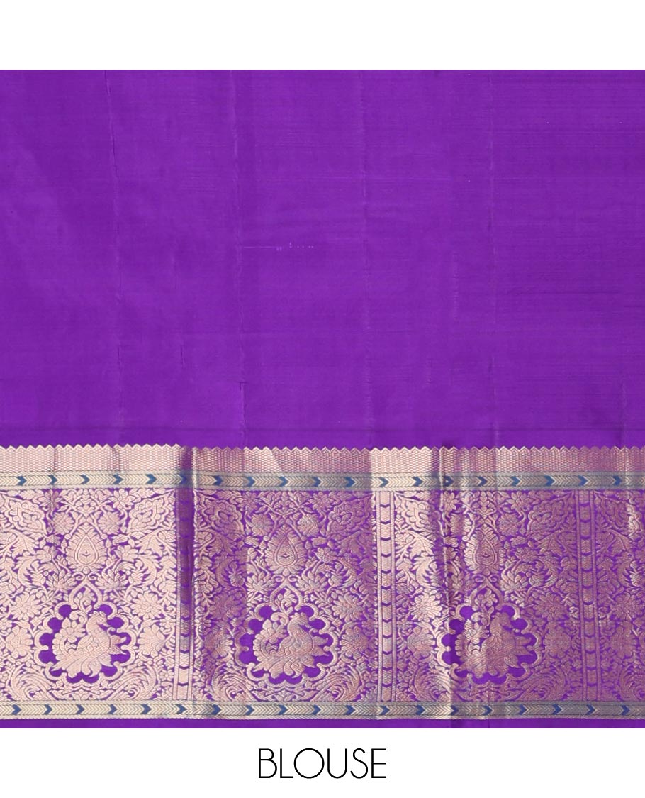 Blue floral buttas silk saree with contrast traditional zari design border & intricate zari design pallu