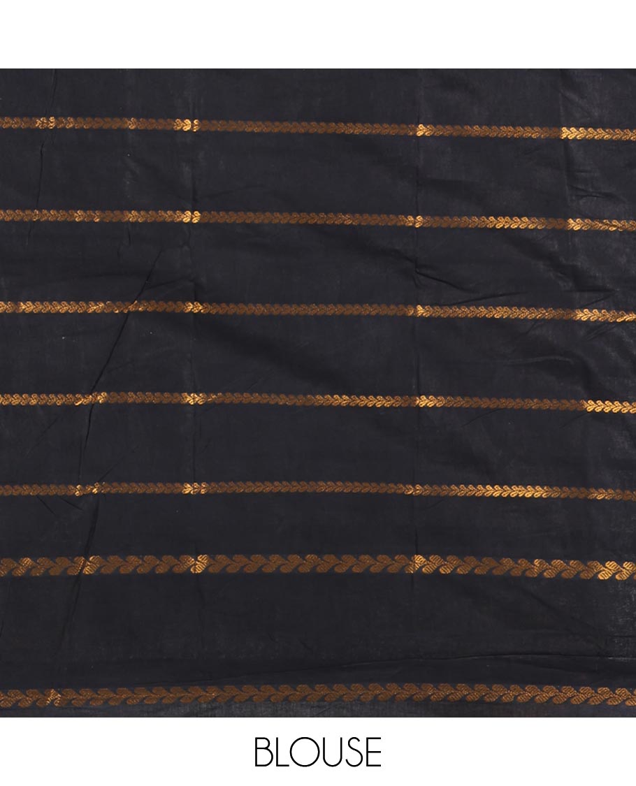 Borderless black veldhari zari striped Sungudi cotton saree, self-pallu of veldhari stripes & running blouse