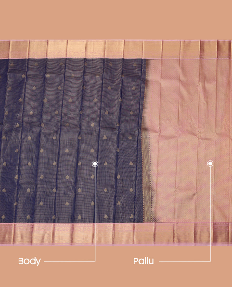 Blue Budget Silk Saree, Enriched with Zari Buttas and Stripes, a Contrast Traditional Zari Border, Grand Pallu, and a Contrast Blouse