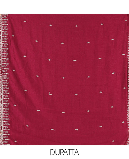 Magenta Vichitra Silk Material Chudiddar, Embroidered Top, Plain Bottom, Scallop Embroidered Dupatta