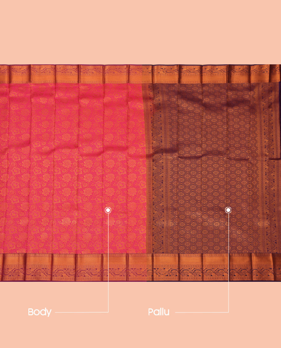 Pink Budget Silk Saree, Woven with Jacquard Design, a Contrast Traditional Zari Border, Grand Pallu, and a Contrast Blouse
