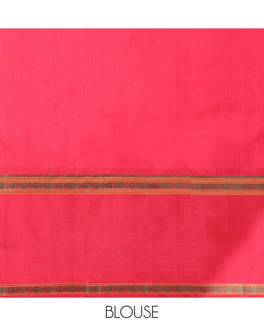 Yellow checked kancheepuram silk saree with contrast rettai pettu border & striped design pallu