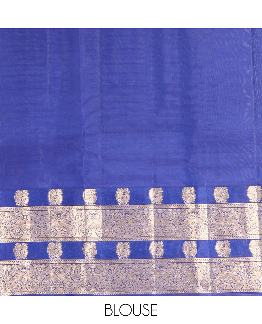 Purple Vasundhara Lite-Silk Mix Saree, Decorated with Buttas All Over Its Body, Complemented by a Contrast Border Steeped with Mayil Designs, Grandly Pallu of Mayil Designs, and Paired with a Contrast Blouse