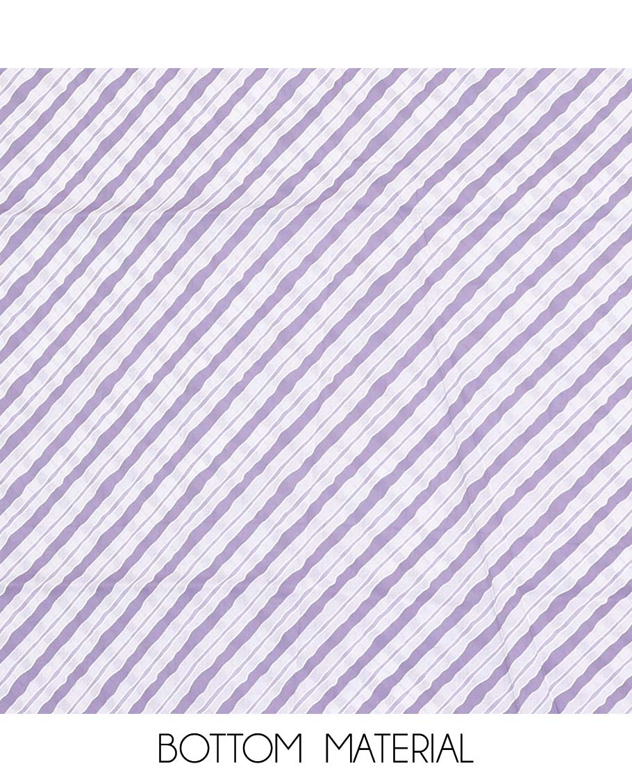 lavender chudidhar material set floral print with sequins work, striped bottom & floral, striped printed dupattta
