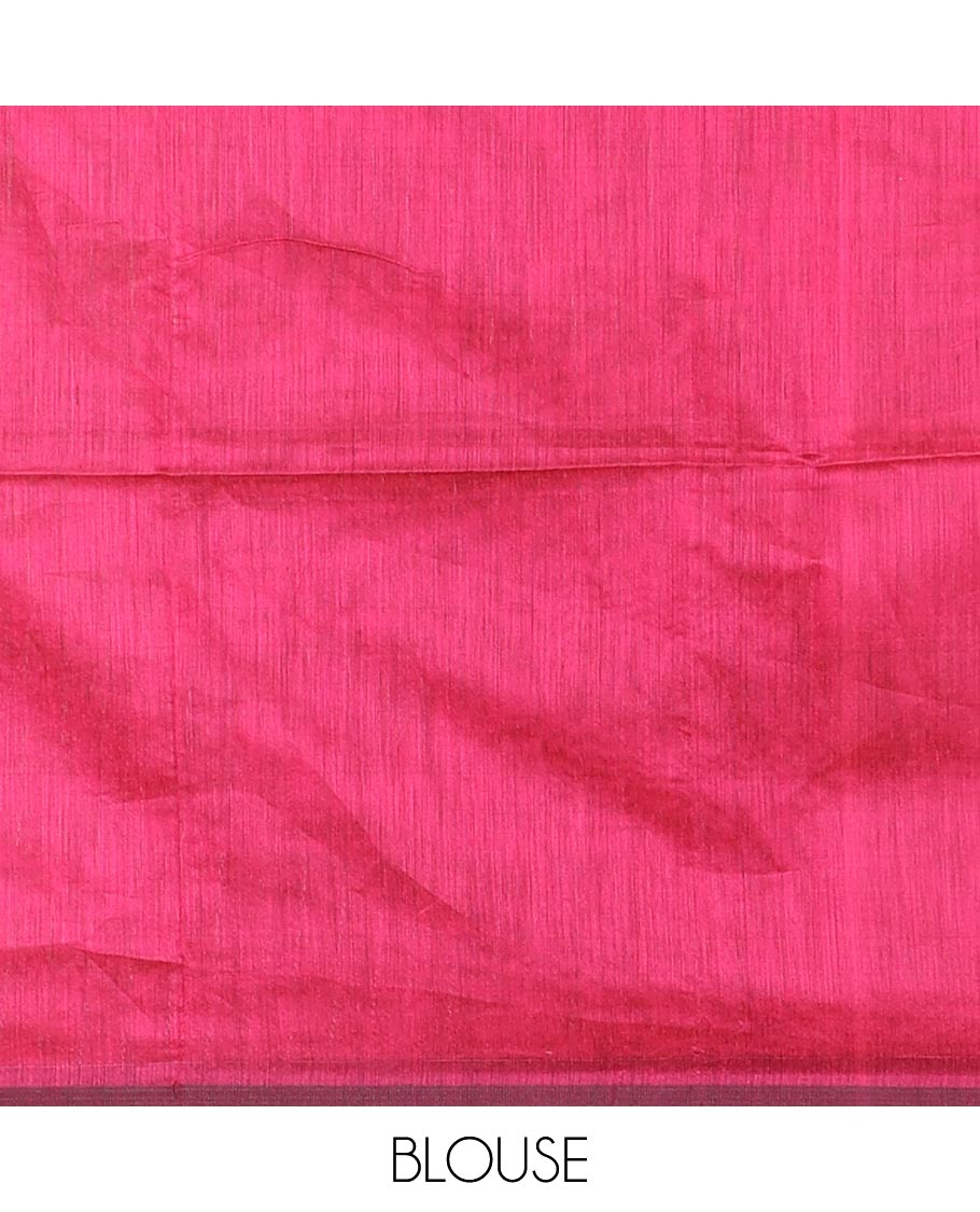 Borderless rani pink silver zari vertically striped khadi mul cotton saree, gleaming zari pallu and a matching blouse