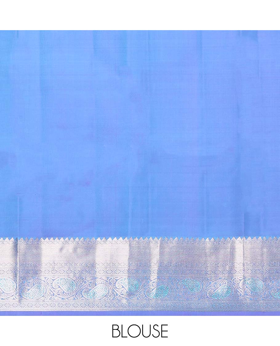 Blue floral jacquard kancheepuram silk saree with self zari design & taditional zari design pallu