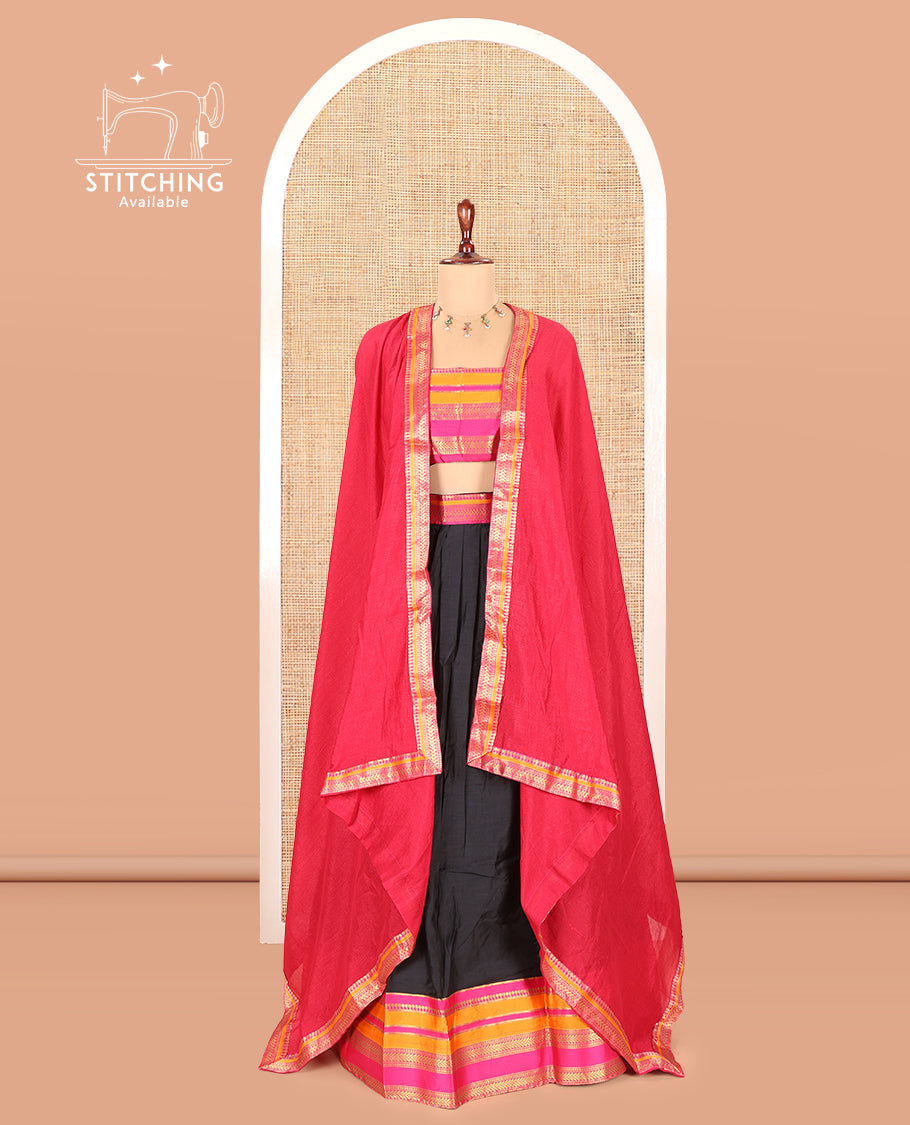 Black-Rani Pink Semi-Silk Half-Saree