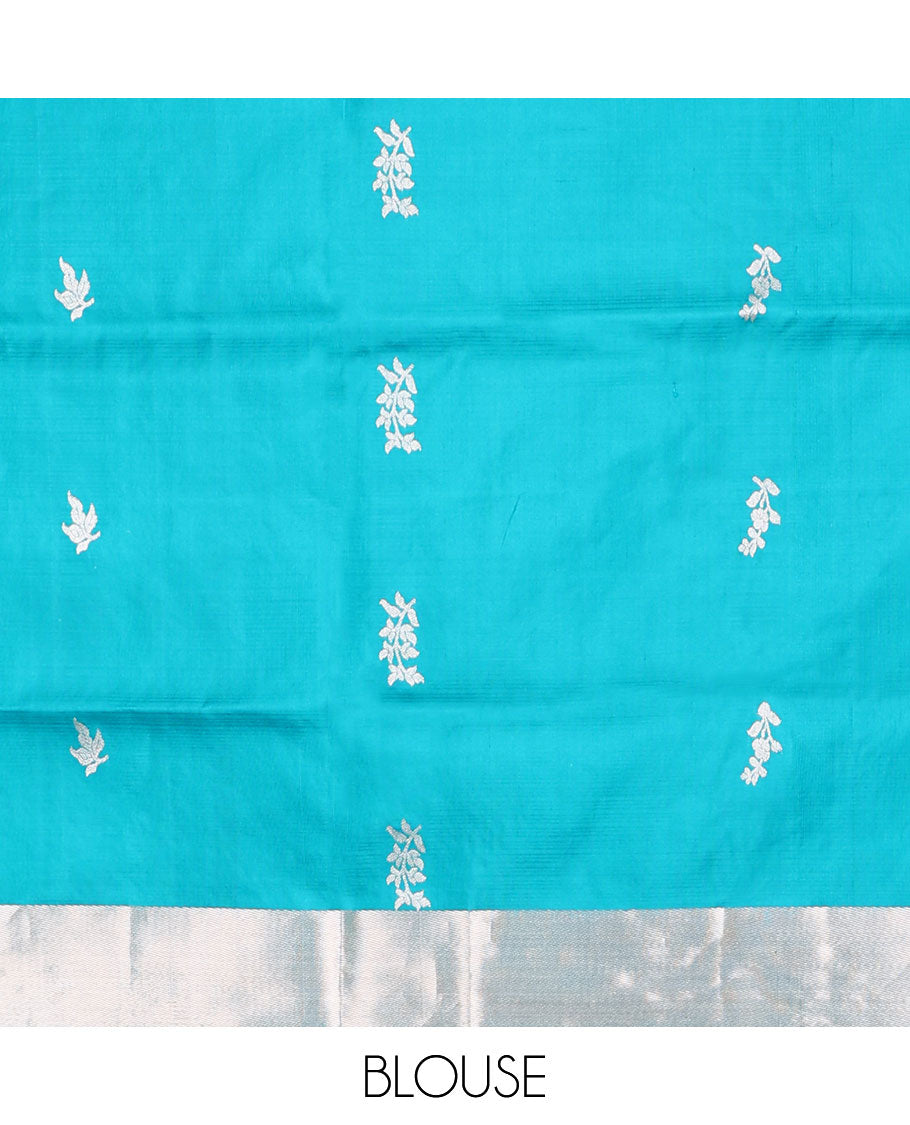 Brown soft silk saree with leaf buttas, bavanji border & contrast pallu of intricate designs