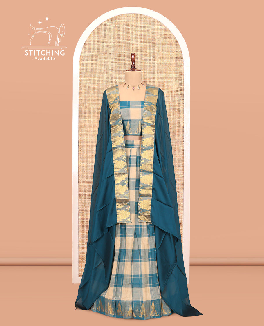Chikku-Peacock Blue Chettinad Cotton Half-Saree