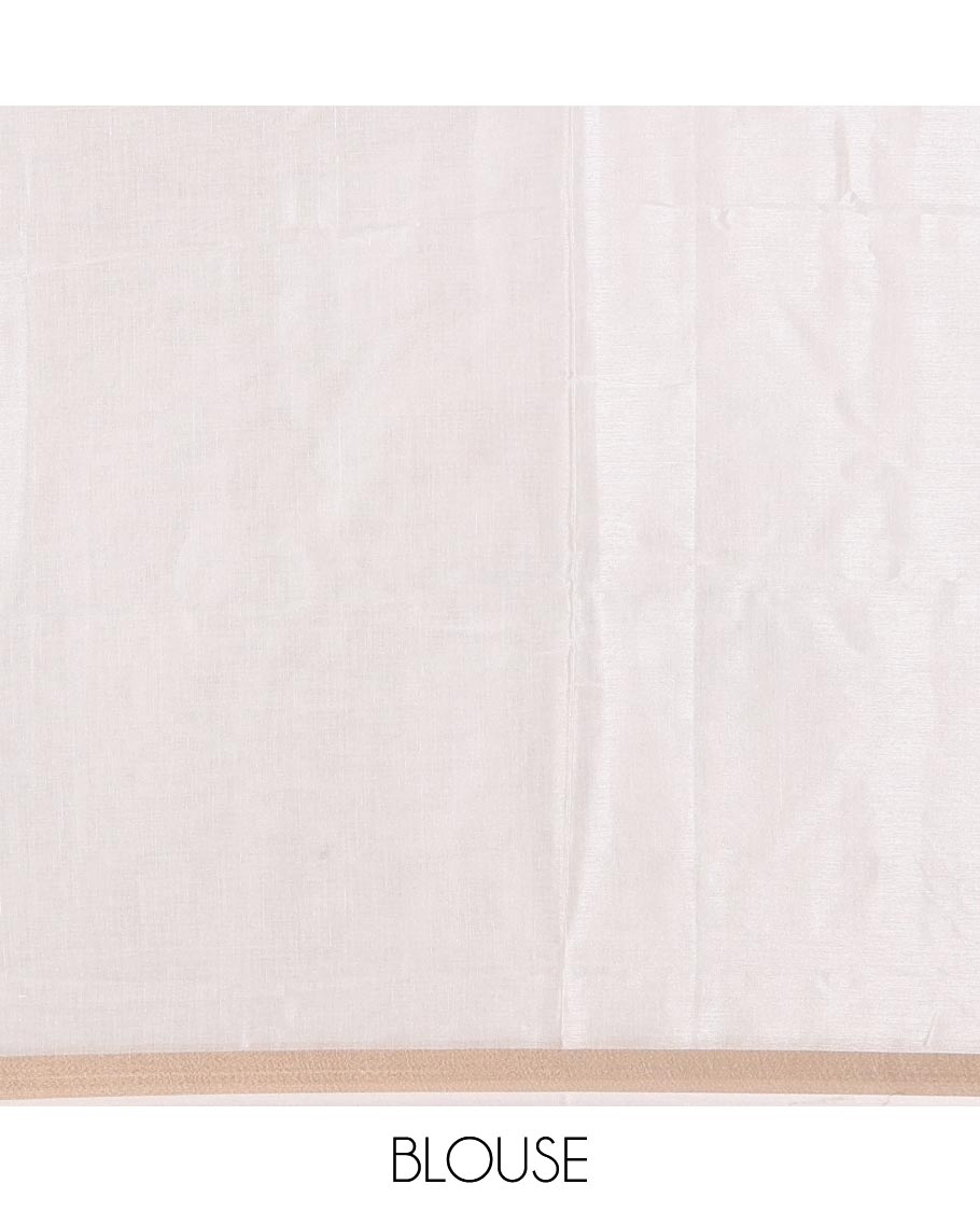 Half-white sunflower printed Kerala cotton saree, zari border, pallu of farming theme print, and matching blouse