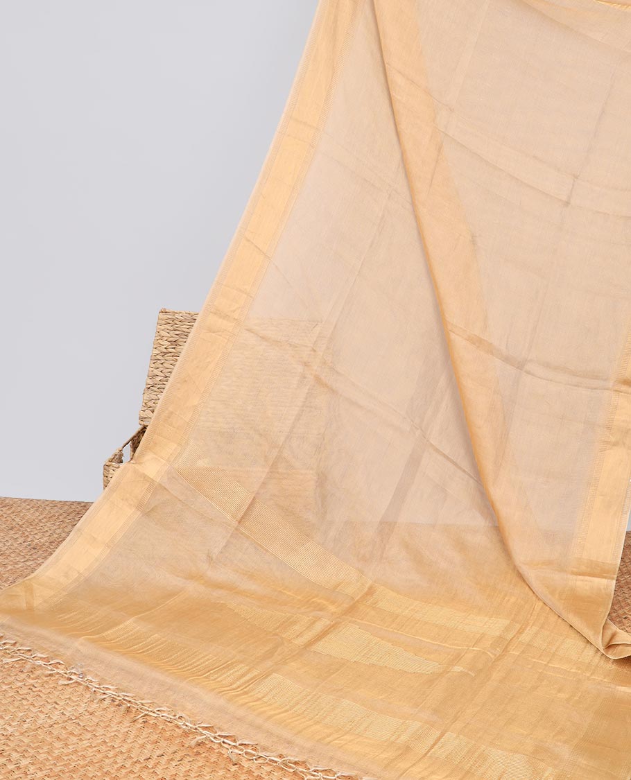 Sandal tissue saree with self zari design border & striped pallu