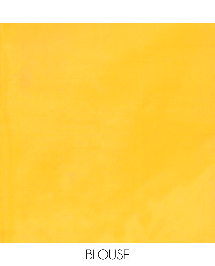 Borderless Green Banana Pith Saree, Detailed with Paisley Buttas All Over Its Body, Complemented by a Contrast Pallu of Unique Buttas, and Paired with a Contrast Blouse