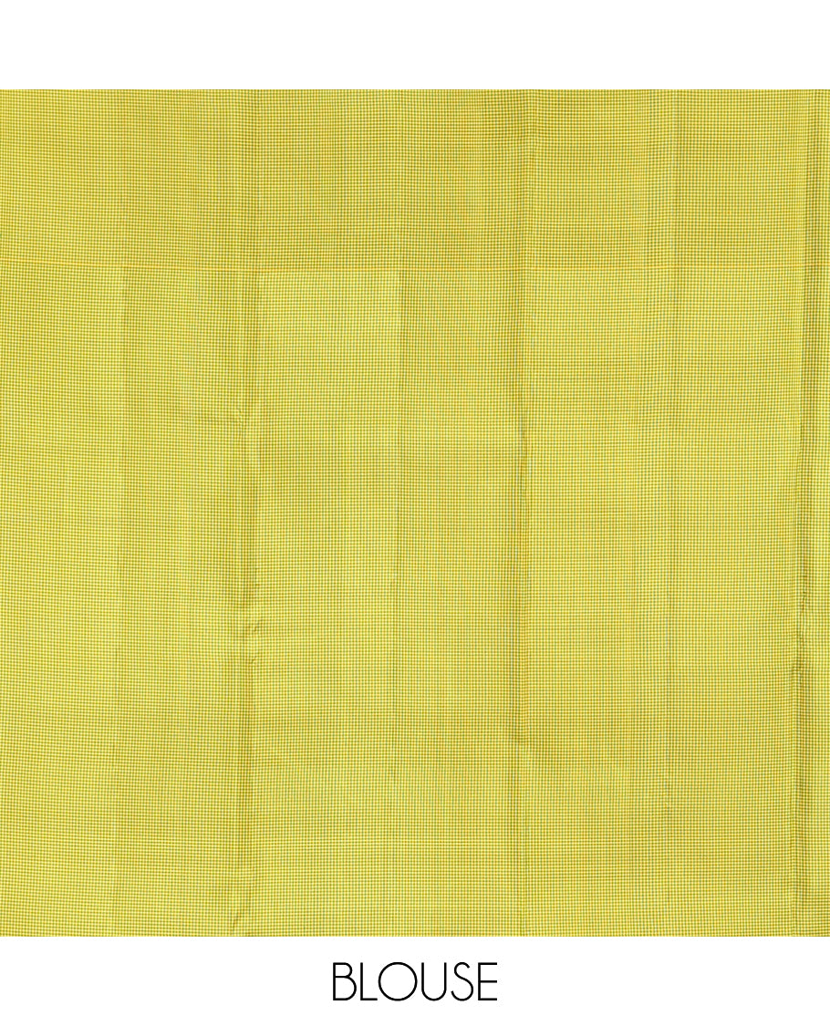 Purple Plain Kanchipuram Silk Saree, Complemented by Contrast Thazampoo Rekku Kasa-Kasa Checked Border, Kasa-Kasa Checked Pallu, and a Contrast Blouse