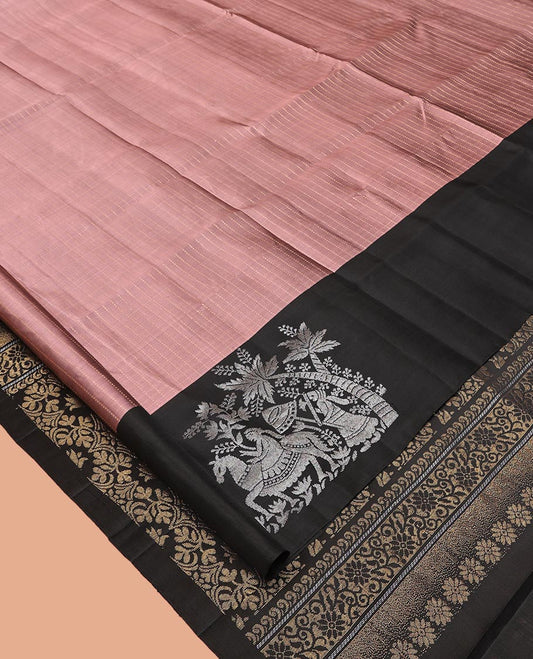 Mauve Mayuri Lite Silk Mix Saree, Subtly Woven with Muthu Stripes on Its Body, Complemented by a Contrast Border of Human Figurines, Intricately Designed Pallu, and Paired with a Contrast Blouse
