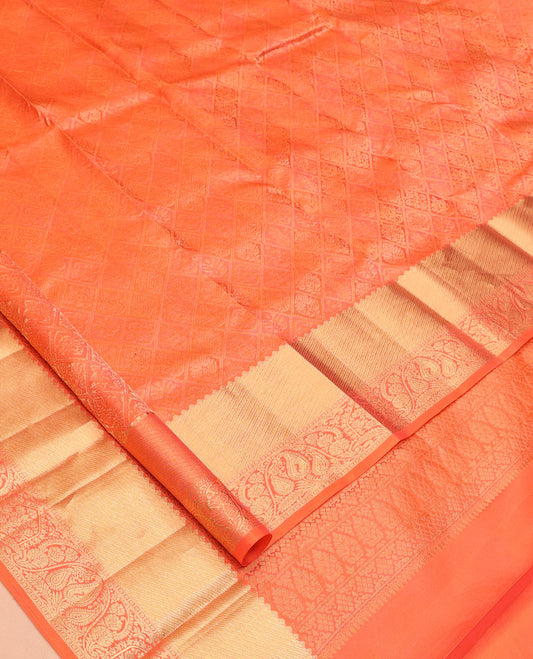 Orange Jacquard Kanchipuram Wedding Silk Saree