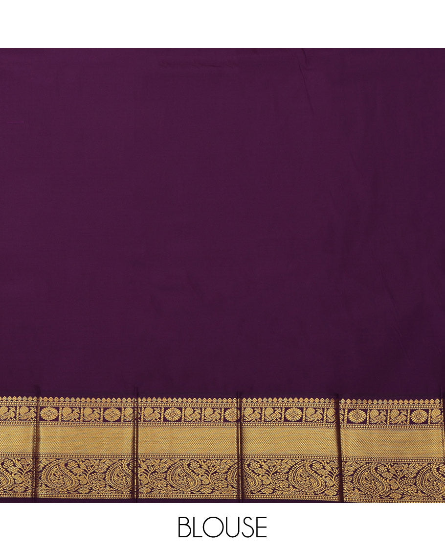 Green Budget Silk Saree, Embellished with Zari Buttas All Over Its Body, Complemented by a Contrast Traditional Zari Border of Peacock Designs, Pallu of Paisley Designs, and Paired with a Contrast Blouse