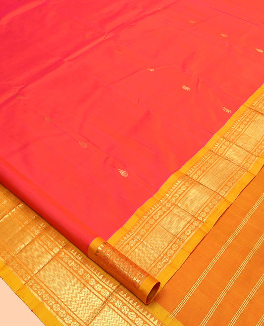 Orange Contrast Kanchipuram Silk Saree