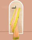 Peach Mayuri Lite Silk Mix Saree, Subtly Sparkled With Zari Buttas and Checks, Complemented by Contrast Border, Intricate Pallu and a Contrast Blouse