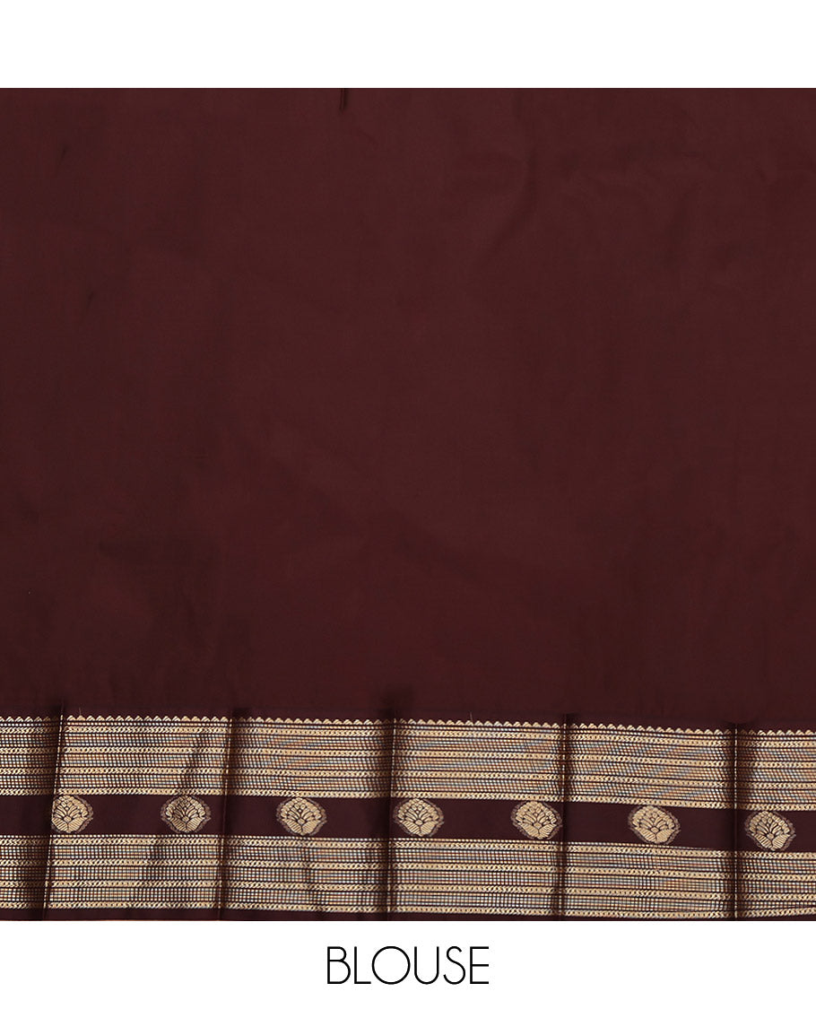 Cream Budget Silk Saree, Highlighted by Zari Buttas on Its Body, Complemented by a Contrast Traditional Zari Design Border, Geometric Patterned Pallu, and Paired with a Contrast Blouse